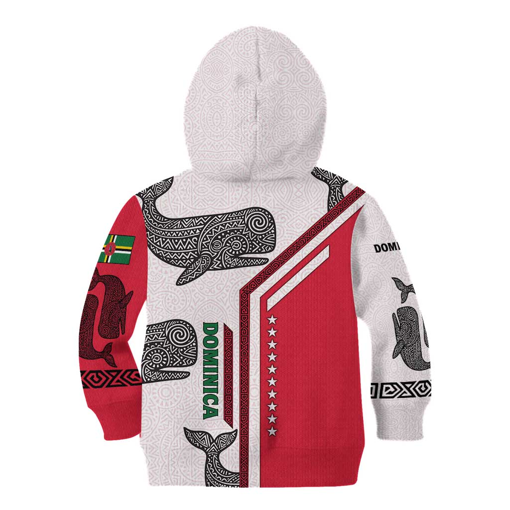 Dominica Flag Kid Hoodie Tribal Turtle Pattern Red and White with Island Stars Design - Wonder Print Shop
