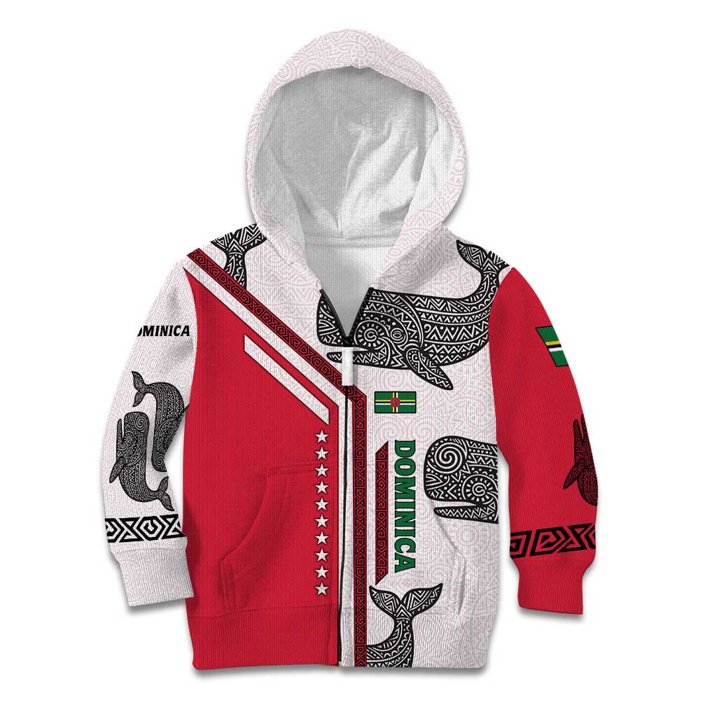 Dominica Flag Kid Hoodie Tribal Turtle Pattern Red and White with Island Stars Design - Wonder Print Shop