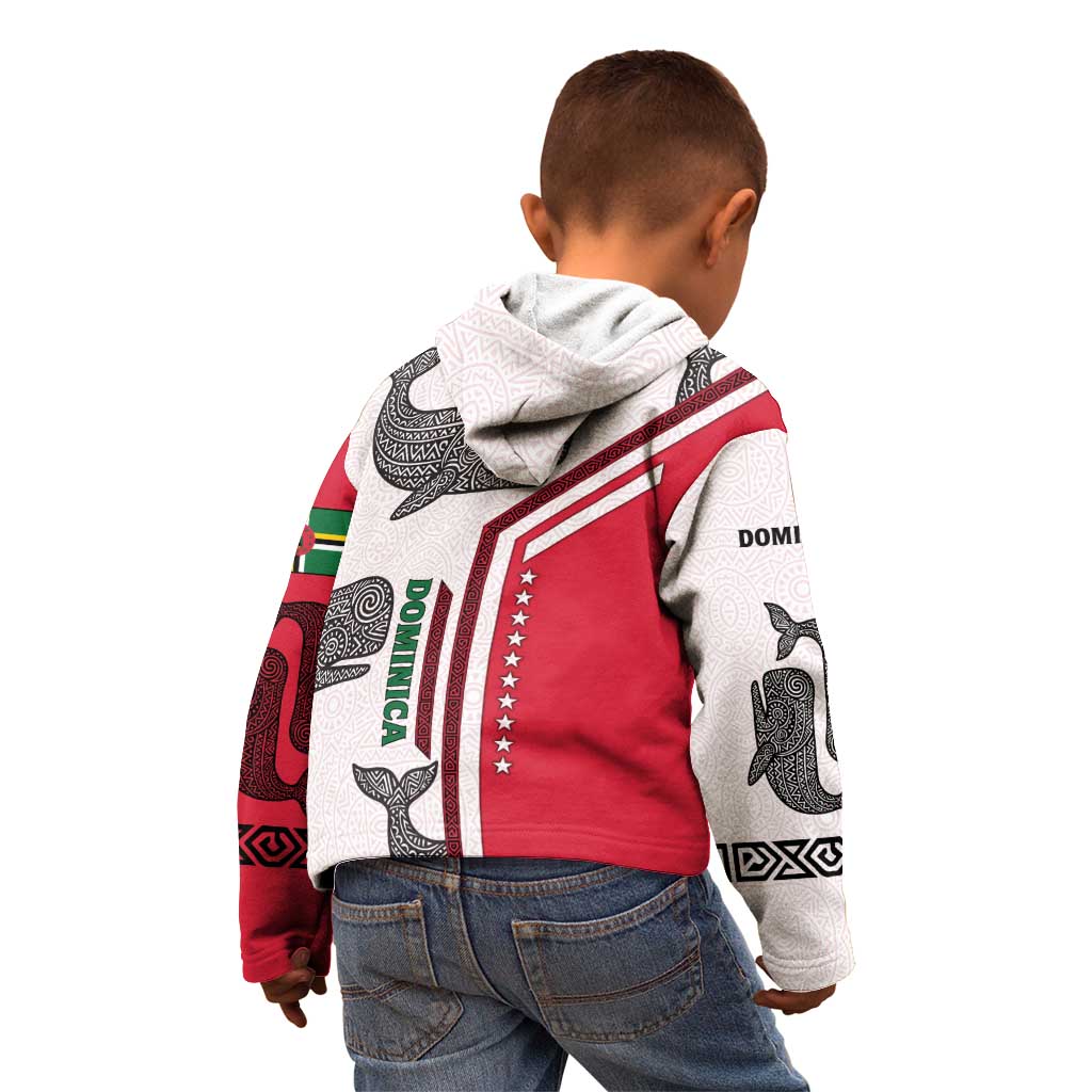 Dominica Flag Kid Hoodie Tribal Turtle Pattern Red and White with Island Stars Design - Wonder Print Shop