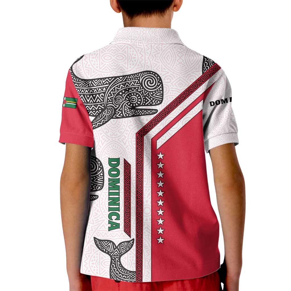 Dominica Flag Kid Polo Shirt Tribal Turtle Pattern Red and White with Island Stars Design - Wonder Print Shop