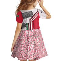 Dominica Flag Kid Short Sleeve Dress Tribal Turtle Pattern Red and White with Island Stars Design - Wonder Print Shop