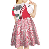 Dominica Flag Kid Short Sleeve Dress Tribal Turtle Pattern Red and White with Island Stars Design - Wonder Print Shop