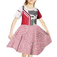 Dominica Flag Kid Short Sleeve Dress Tribal Turtle Pattern Red and White with Island Stars Design - Wonder Print Shop