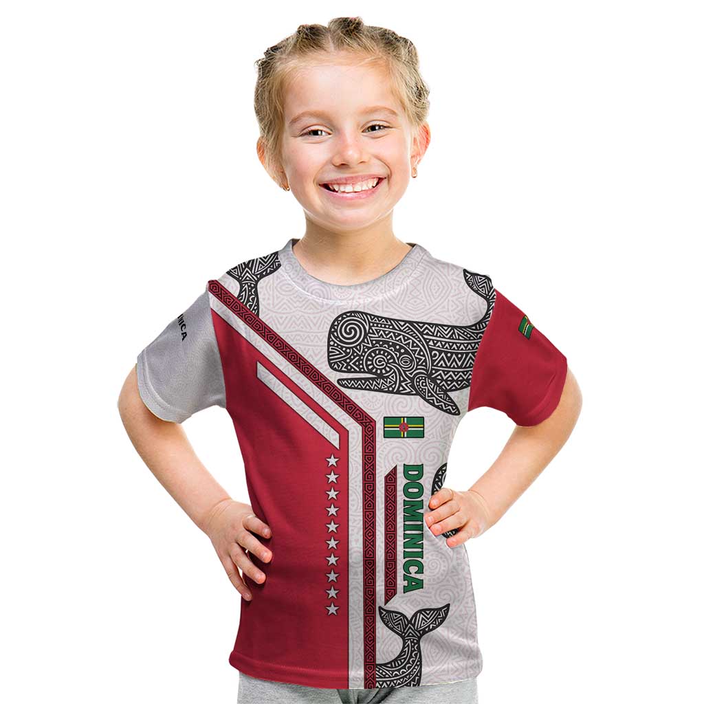 Dominica Flag Kid T Shirt Tribal Turtle Pattern Red and White with Island Stars Design - Wonder Print Shop