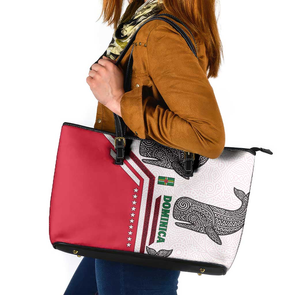 Dominica Flag Leather Tote Bag Tribal Turtle Pattern Red and White with Island Stars Design - Wonder Print Shop