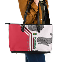 Dominica Flag Leather Tote Bag Tribal Turtle Pattern Red and White with Island Stars Design - Wonder Print Shop