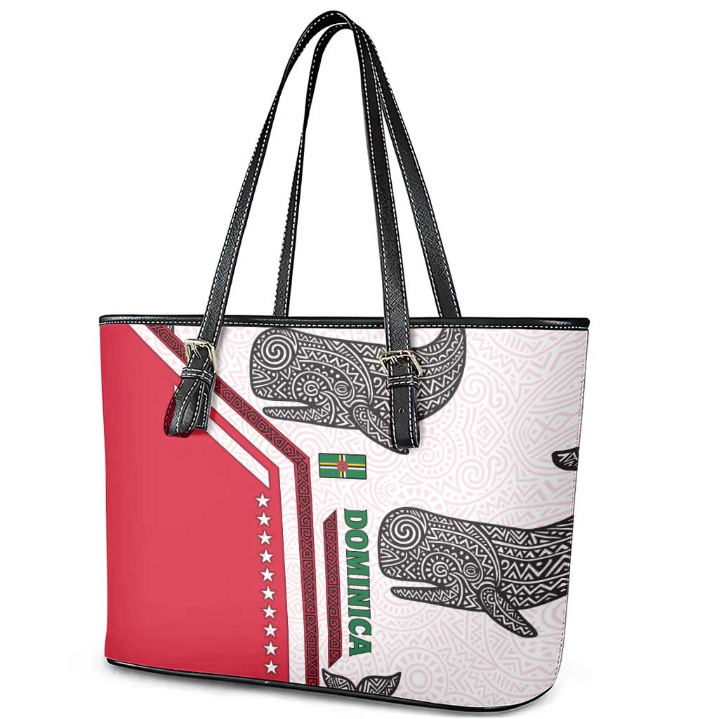 Dominica Flag Leather Tote Bag Tribal Turtle Pattern Red and White with Island Stars Design - Wonder Print Shop