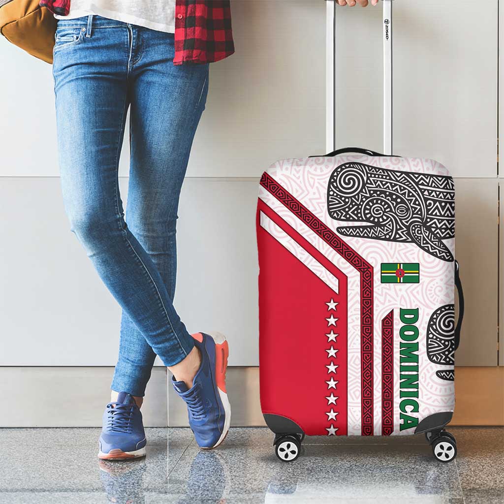 Dominica Flag Luggage Cover Tribal Turtle Pattern Red and White with Island Stars Design - Wonder Print Shop