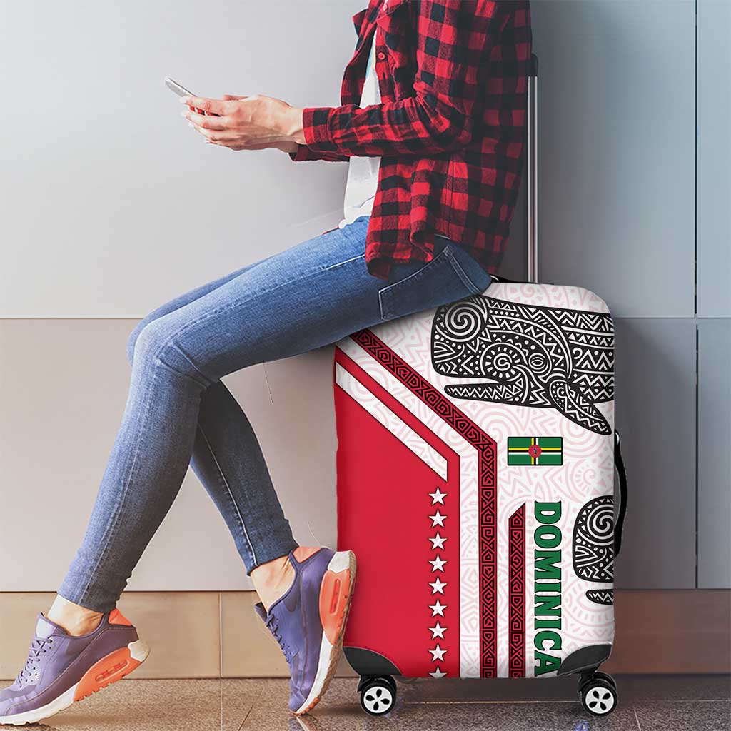 Dominica Flag Luggage Cover Tribal Turtle Pattern Red and White with Island Stars Design - Wonder Print Shop