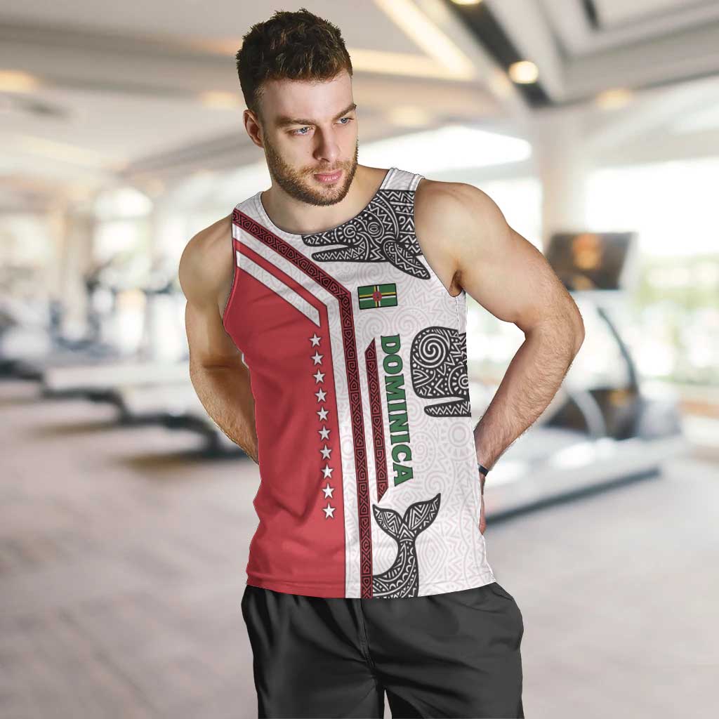Dominica Flag Men Tank Top Tribal Turtle Pattern Red and White with Island Stars Design - Wonder Print Shop