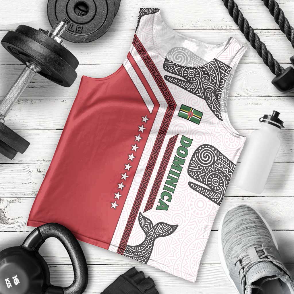 Dominica Flag Men Tank Top Tribal Turtle Pattern Red and White with Island Stars Design - Wonder Print Shop