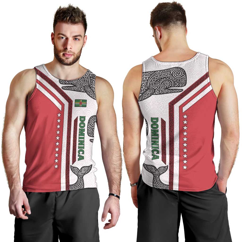 Dominica Flag Men Tank Top Tribal Turtle Pattern Red and White with Island Stars Design - Wonder Print Shop