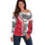 Dominica Flag Off Shoulder Sweater Tribal Turtle Pattern Red and White with Island Stars Design - Wonder Print Shop