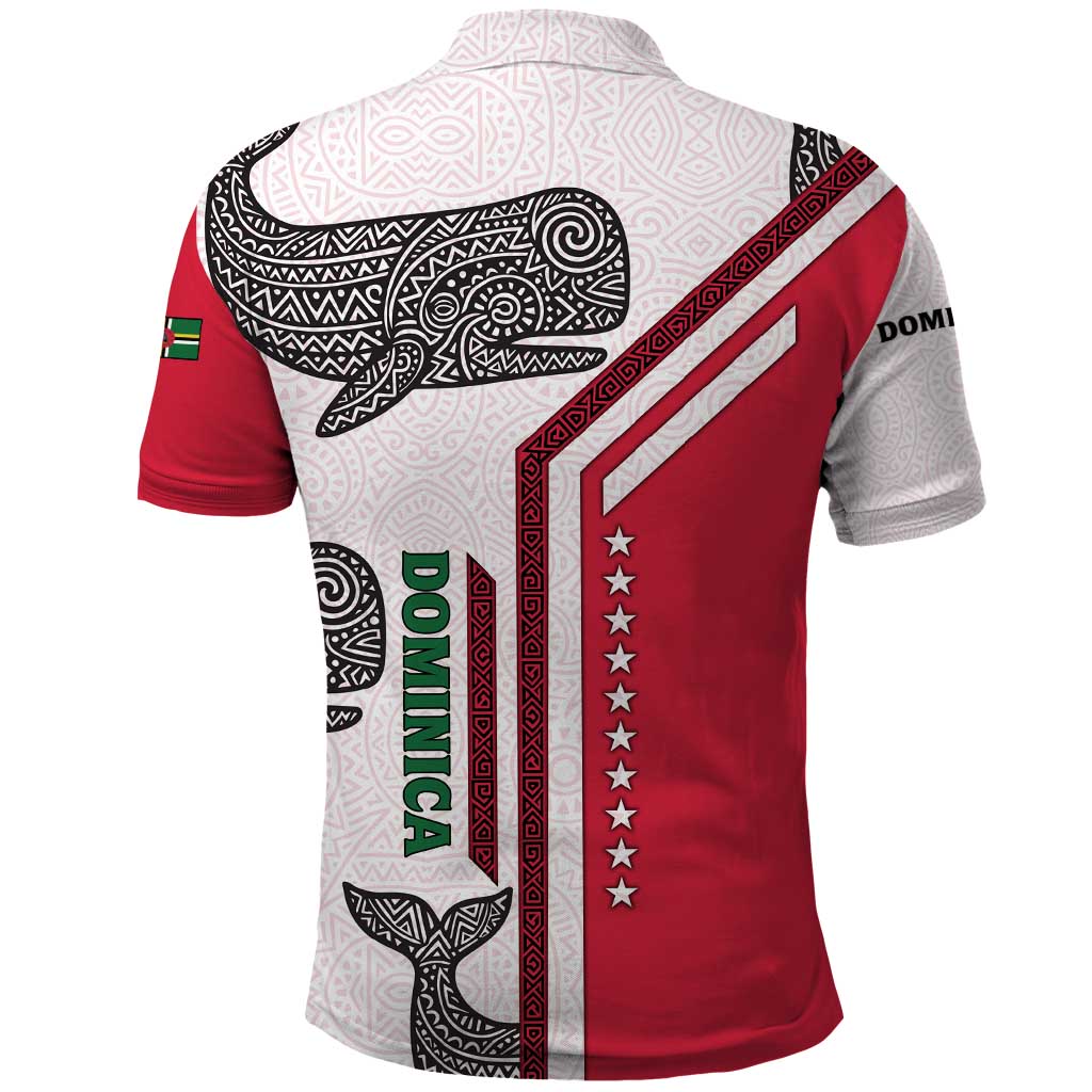 Dominica Flag Polo Shirt Tribal Turtle Pattern Red and White with Island Stars Design - Wonder Print Shop