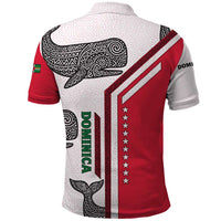 Dominica Flag Polo Shirt Tribal Turtle Pattern Red and White with Island Stars Design - Wonder Print Shop