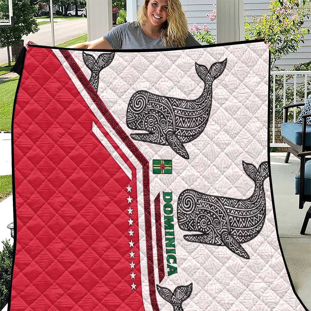 Dominica Flag Quilt Tribal Turtle Pattern Red and White with Island Stars Design - Wonder Print Shop