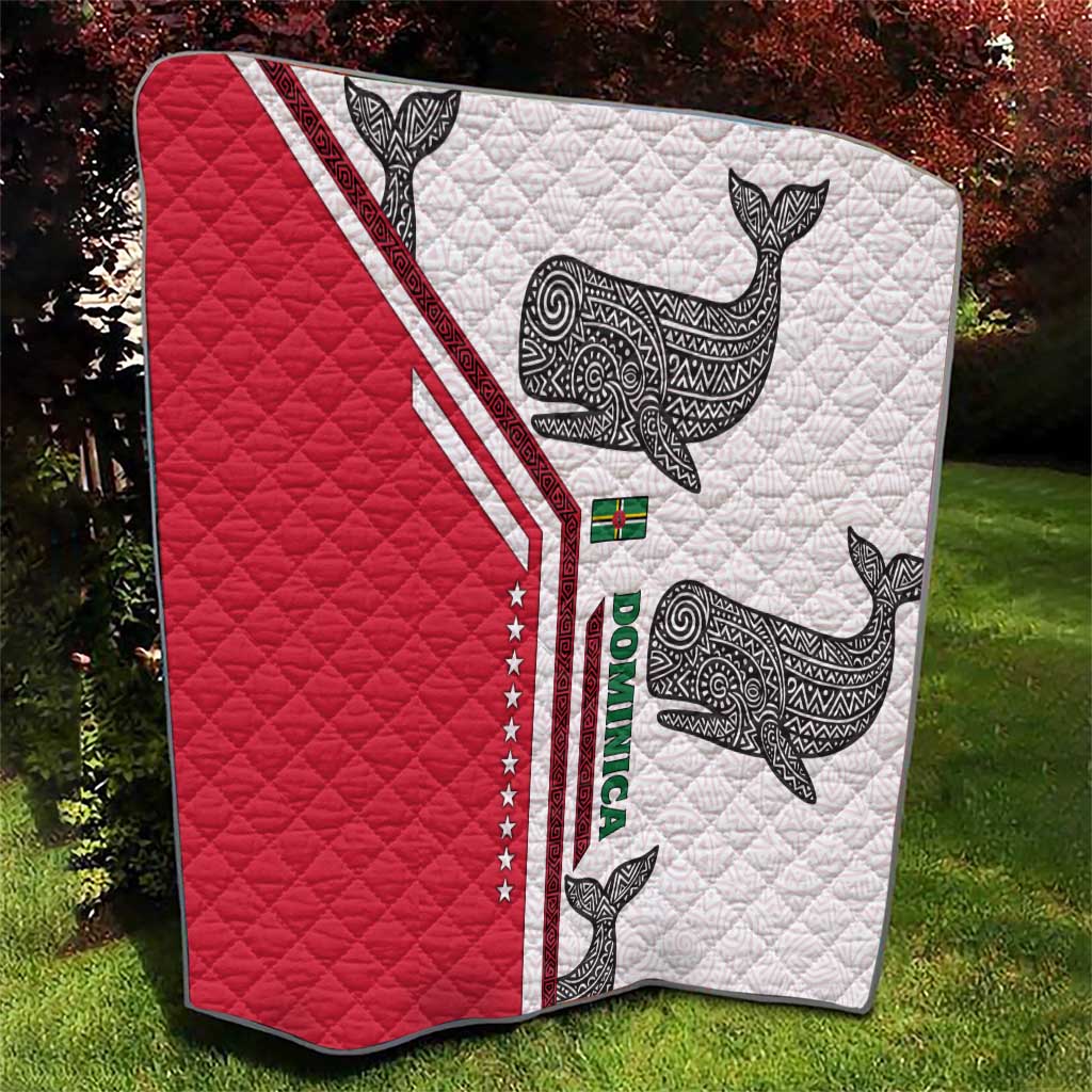 Dominica Flag Quilt Tribal Turtle Pattern Red and White with Island Stars Design - Wonder Print Shop