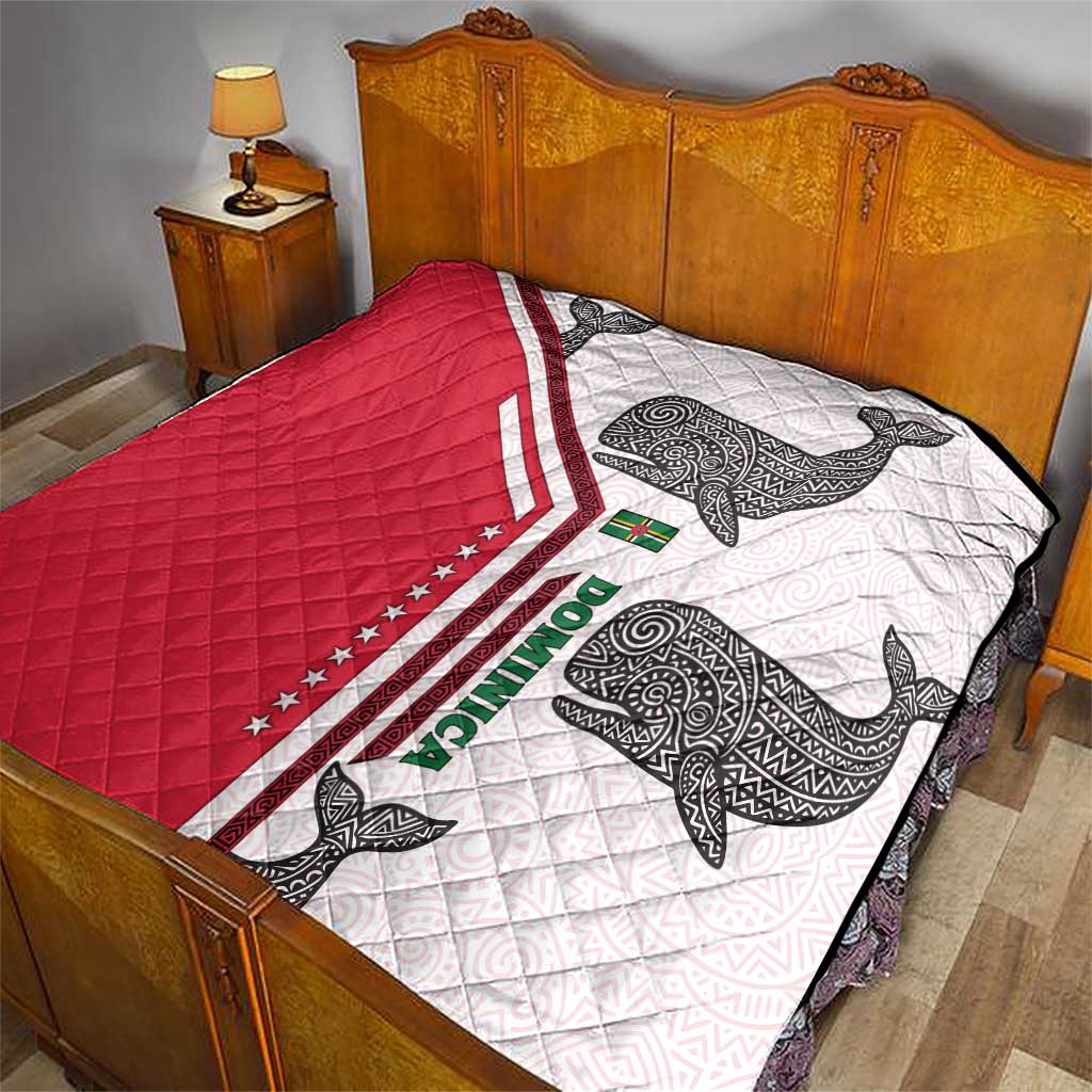 Dominica Flag Quilt Tribal Turtle Pattern Red and White with Island Stars Design - Wonder Print Shop