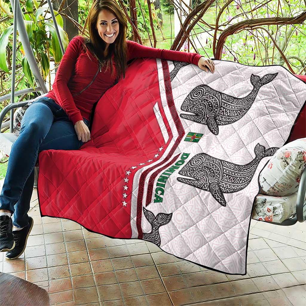 Dominica Flag Quilt Tribal Turtle Pattern Red and White with Island Stars Design - Wonder Print Shop