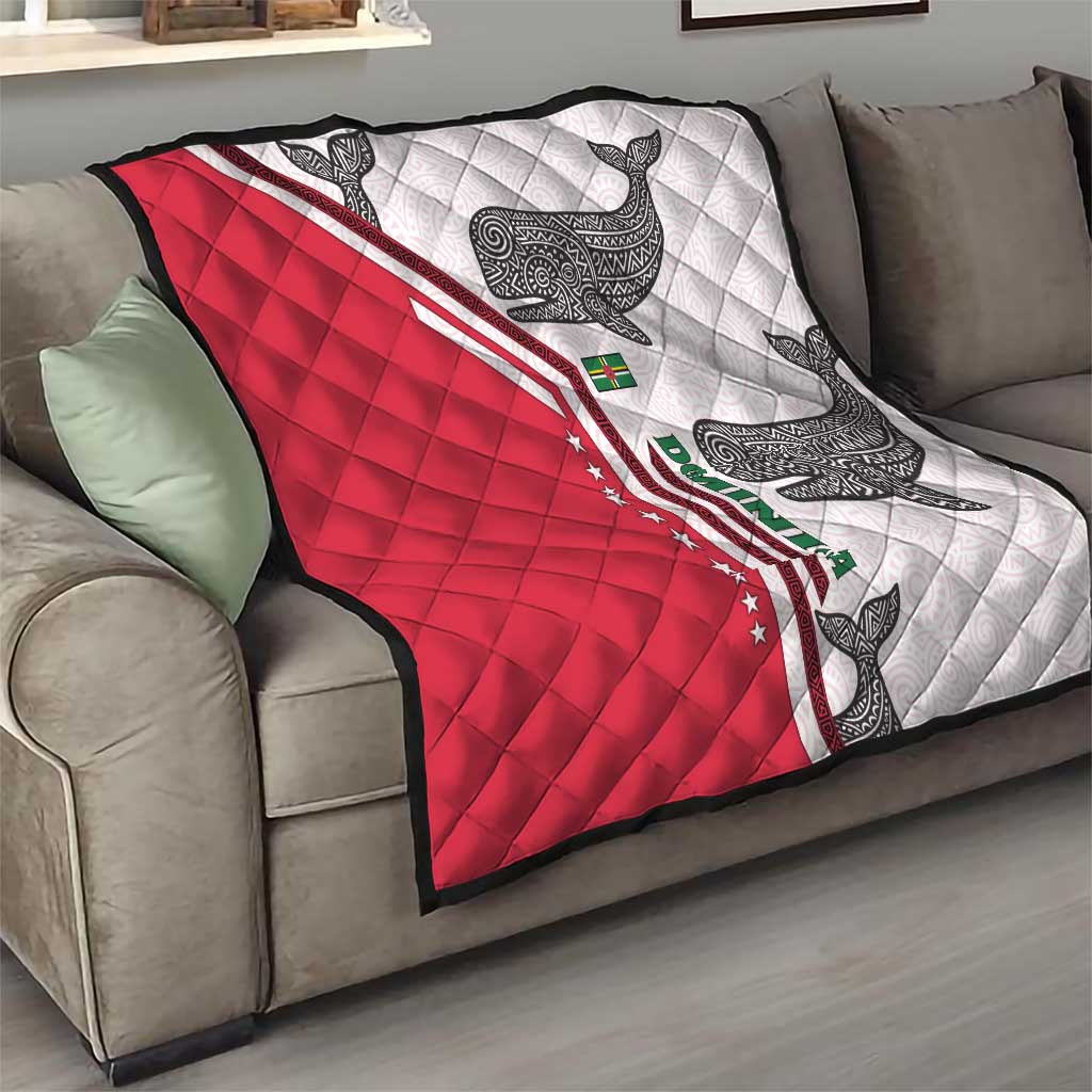 Dominica Flag Quilt Tribal Turtle Pattern Red and White with Island Stars Design - Wonder Print Shop