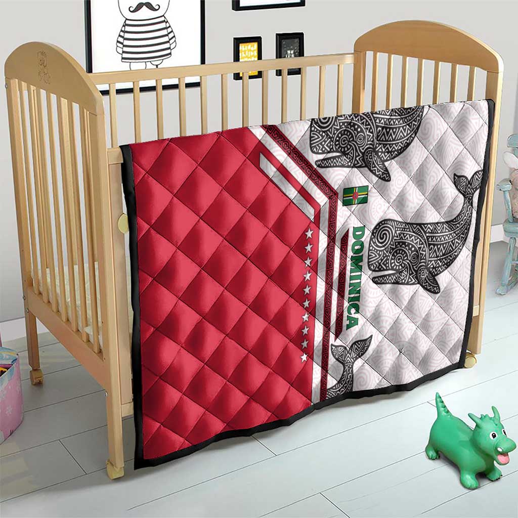 Dominica Flag Quilt Tribal Turtle Pattern Red and White with Island Stars Design - Wonder Print Shop
