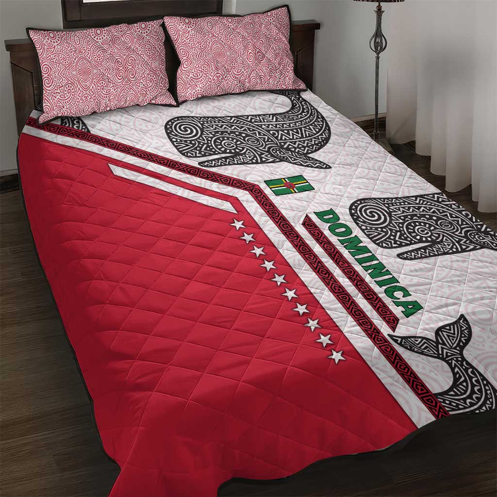 Dominica Flag Quilt Bed Set Tribal Turtle Pattern Red and White with Island Stars Design - Wonder Print Shop