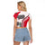Dominica Flag Raglan Cropped T Shirt Tribal Turtle Pattern Red and White with Island Stars Design - Wonder Print Shop