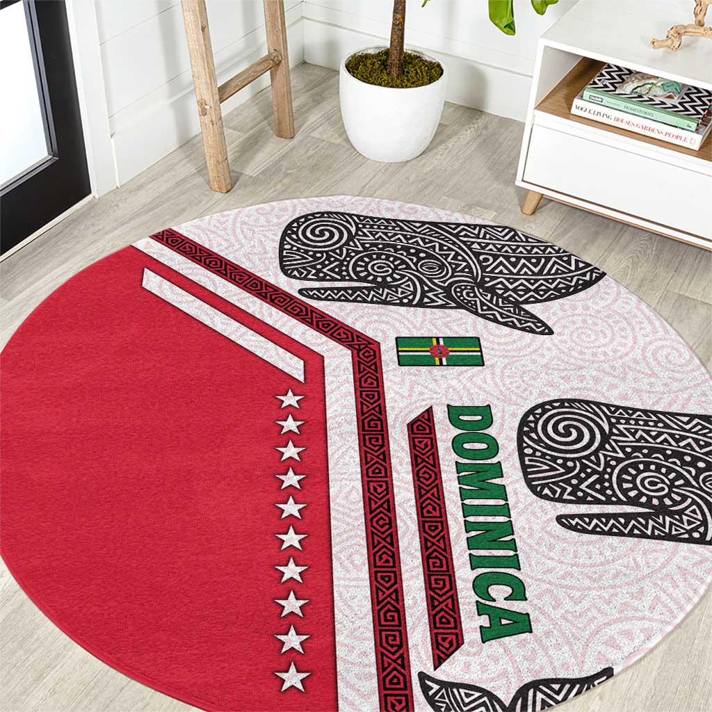 Dominica Flag Round Carpet Tribal Turtle Pattern Red and White with Island Stars Design - Wonder Print Shop