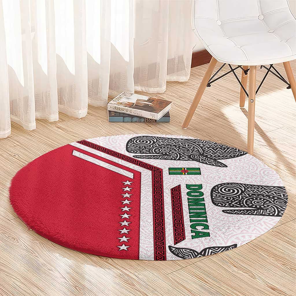Dominica Flag Round Carpet Tribal Turtle Pattern Red and White with Island Stars Design - Wonder Print Shop