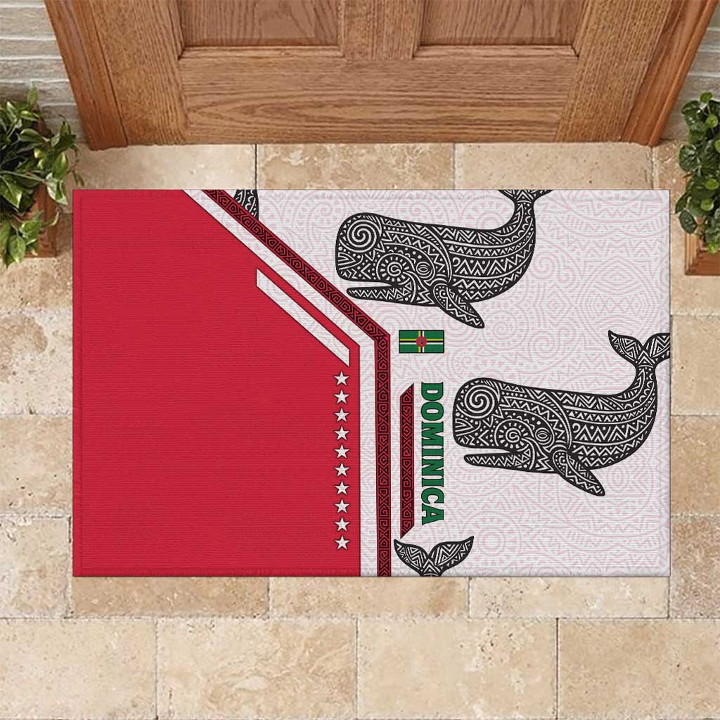 Dominica Flag Rubber Doormat Tribal Turtle Pattern Red and White with Island Stars Design - Wonder Print Shop