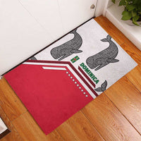 Dominica Flag Rubber Doormat Tribal Turtle Pattern Red and White with Island Stars Design - Wonder Print Shop