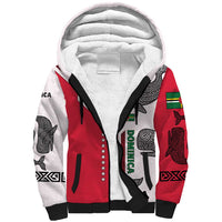 Dominica Flag Sherpa Hoodie Tribal Turtle Pattern Red and White with Island Stars Design - Wonder Print Shop