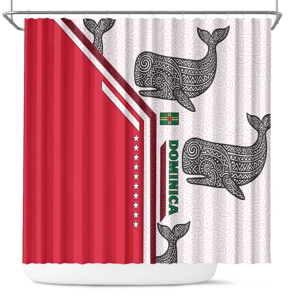 Dominica Flag Shower Curtain Tribal Turtle Pattern Red and White with Island Stars Design - Wonder Print Shop