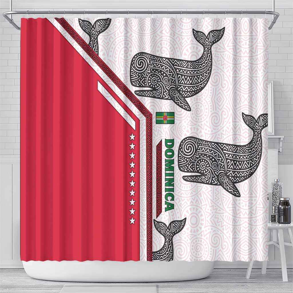 Dominica Flag Shower Curtain Tribal Turtle Pattern Red and White with Island Stars Design - Wonder Print Shop