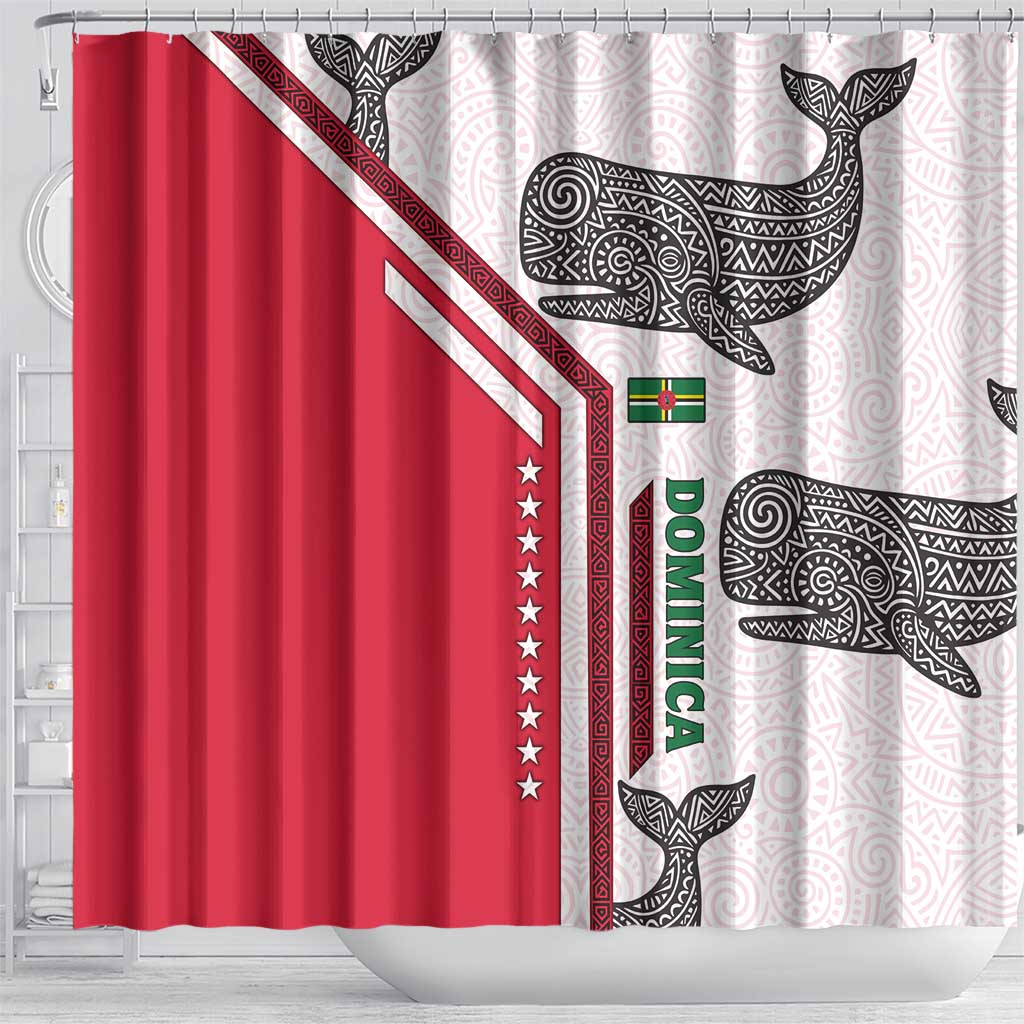 Dominica Flag Shower Curtain Tribal Turtle Pattern Red and White with Island Stars Design - Wonder Print Shop