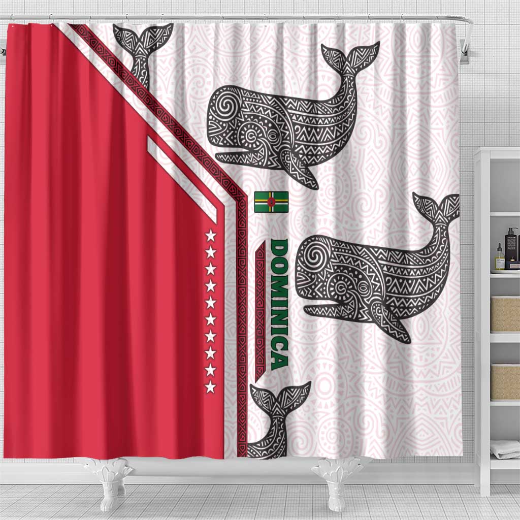 Dominica Flag Shower Curtain Tribal Turtle Pattern Red and White with Island Stars Design - Wonder Print Shop