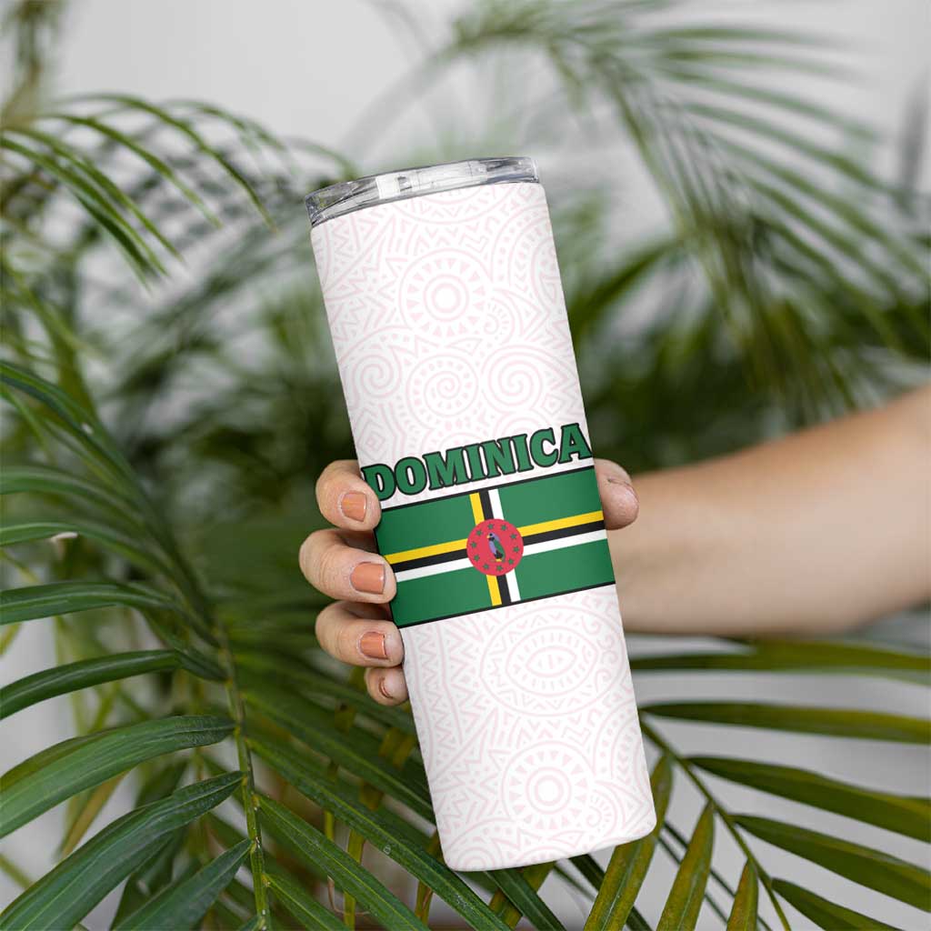Dominica Flag Skinny Tumbler Tribal Turtle Pattern Red and White with Island Stars Design - Wonder Print Shop