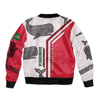 Dominica Flag Sleeve Zip Bomber Jacket Tribal Turtle Pattern Red and White with Island Stars Design - Wonder Print Shop