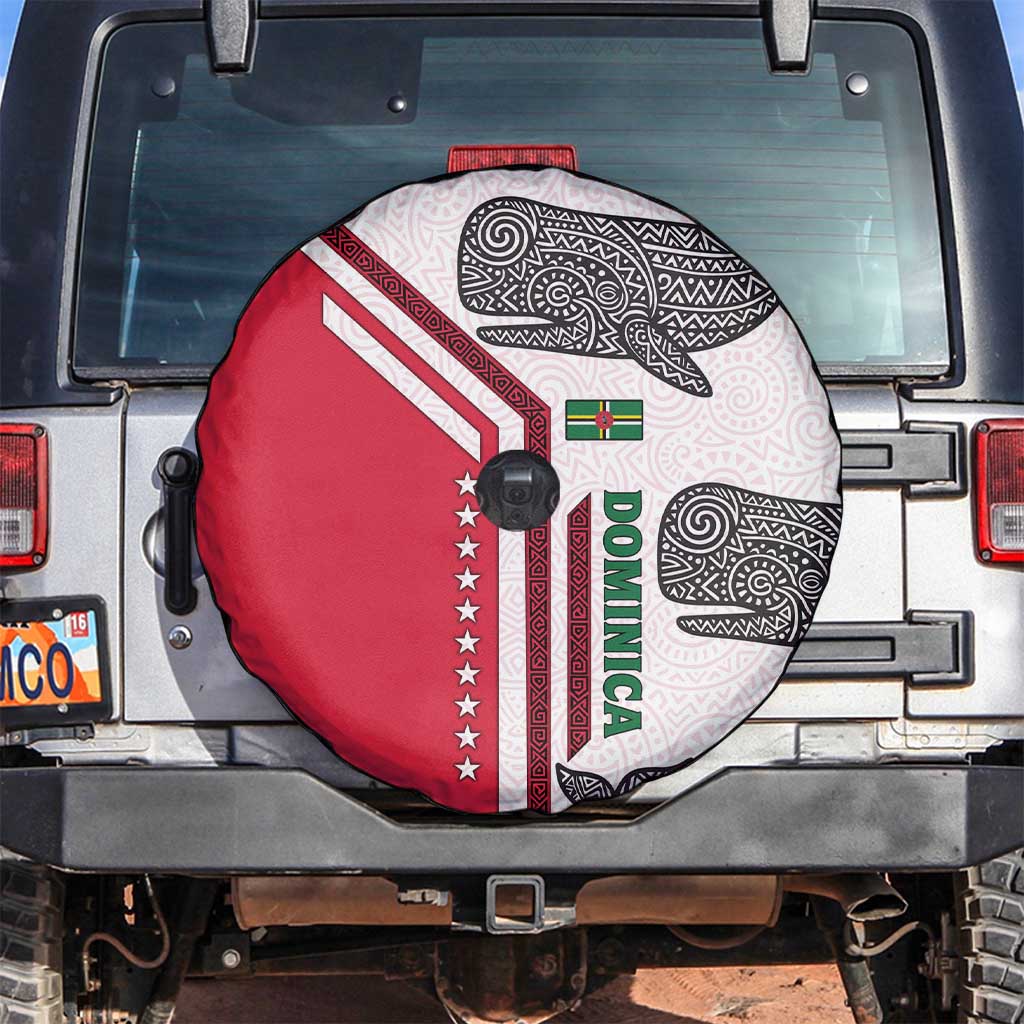 Dominica Flag Spare Tire Cover Tribal Turtle Pattern Red and White with Island Stars Design - Wonder Print Shop