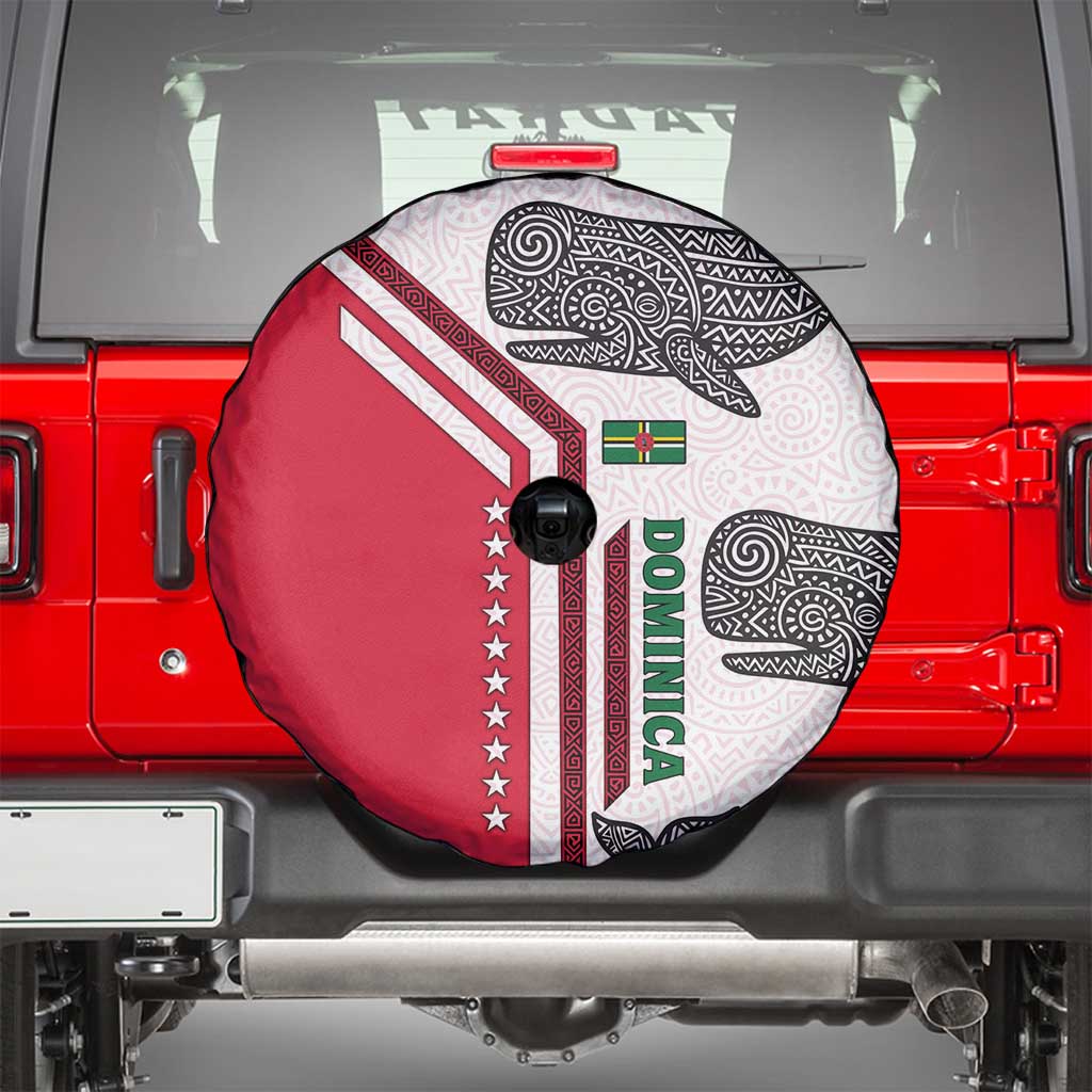Dominica Flag Spare Tire Cover Tribal Turtle Pattern Red and White with Island Stars Design - Wonder Print Shop