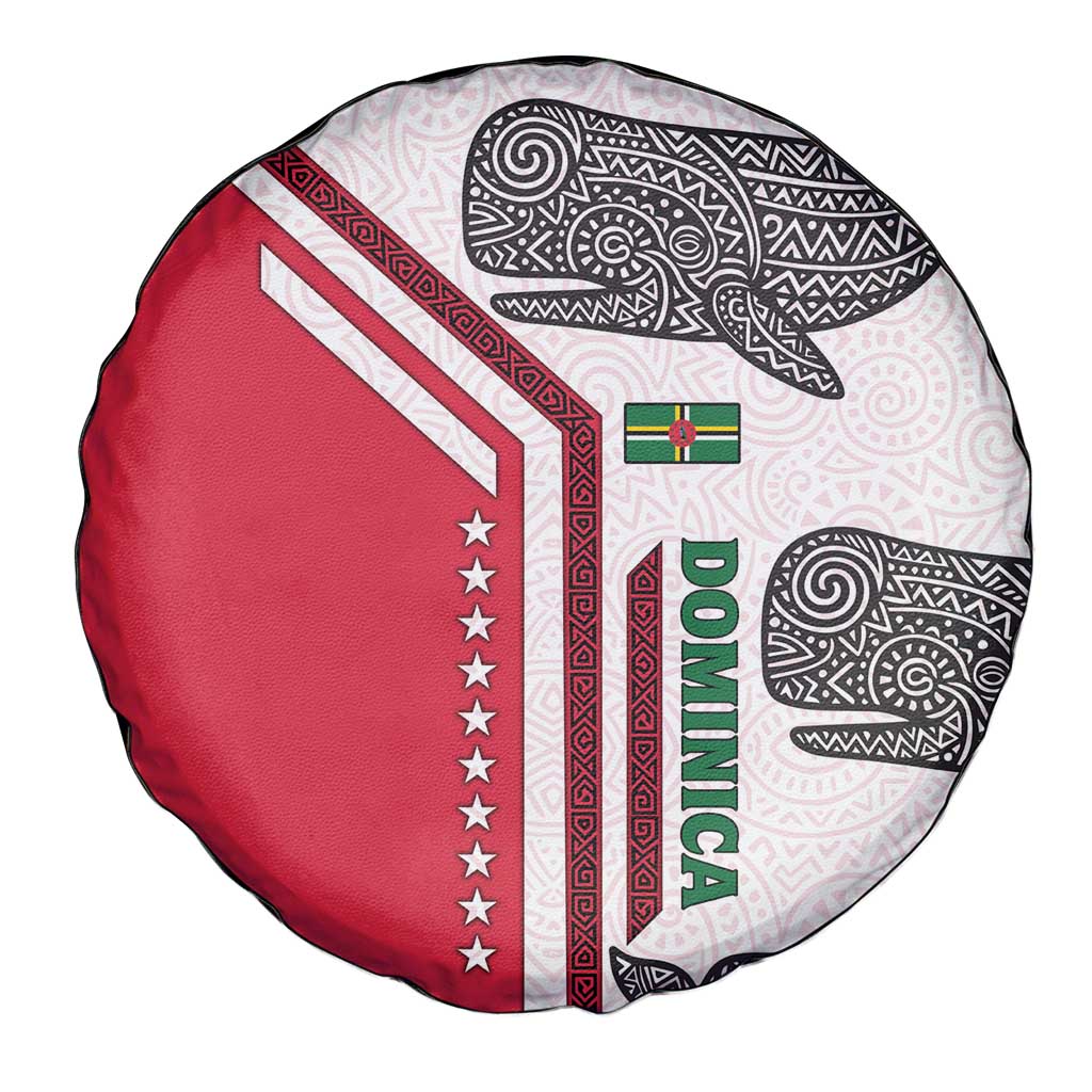 Dominica Flag Spare Tire Cover Tribal Turtle Pattern Red and White with Island Stars Design - Wonder Print Shop