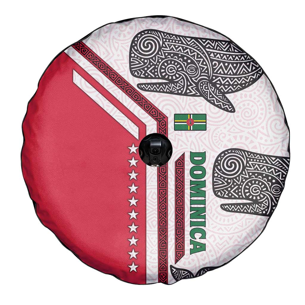 Dominica Flag Spare Tire Cover Tribal Turtle Pattern Red and White with Island Stars Design - Wonder Print Shop
