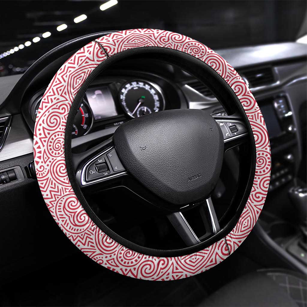 Dominica Flag Steering Wheel Cover Tribal Turtle Pattern Red and White with Island Stars Design - Wonder Print Shop