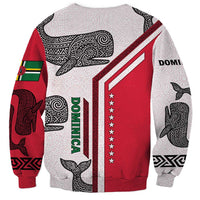 Dominica Flag Sweatshirt Tribal Turtle Pattern Red and White with Island Stars Design - Wonder Print Shop