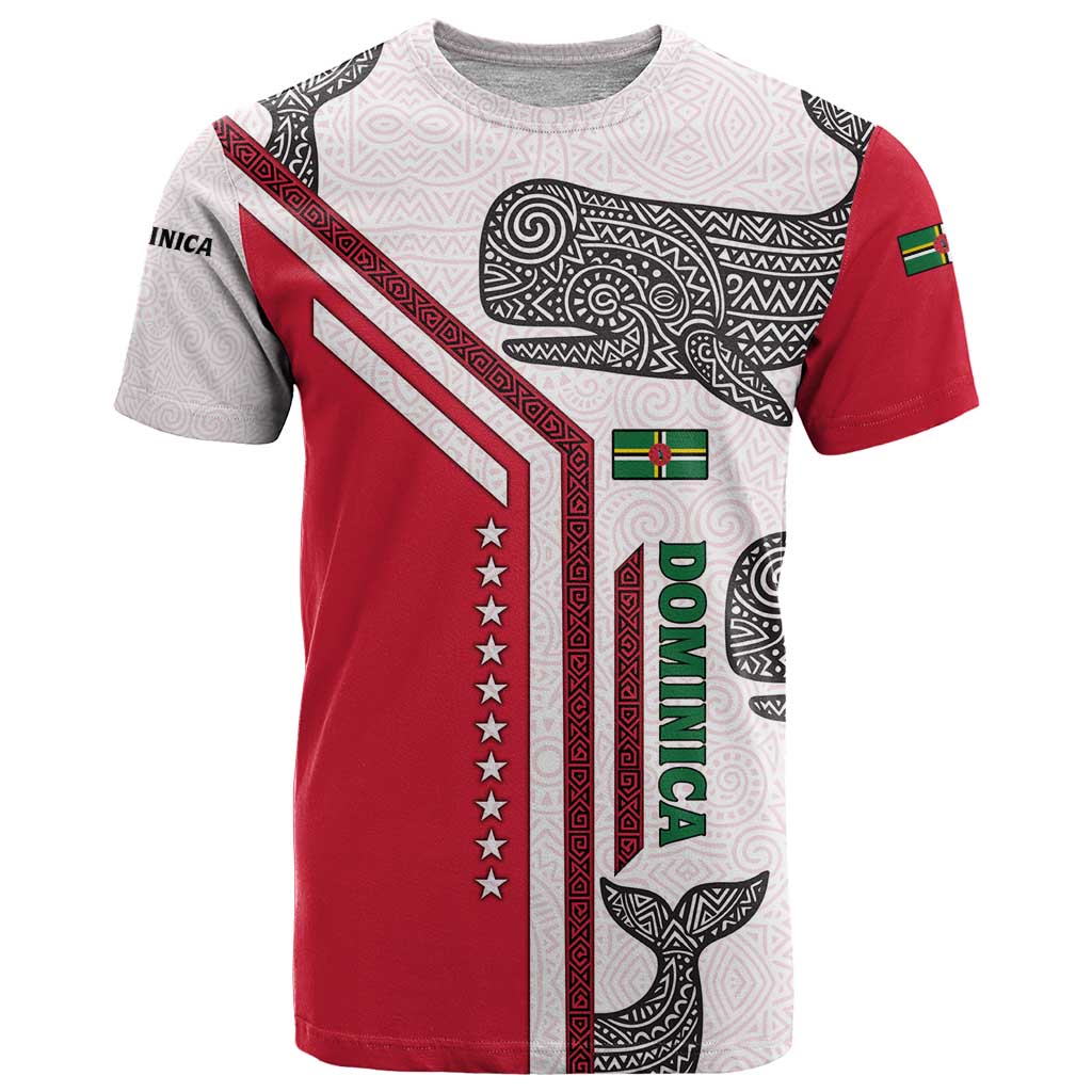 Dominica Flag T Shirt Tribal Turtle Pattern Red and White with Island Stars Design - Wonder Print Shop