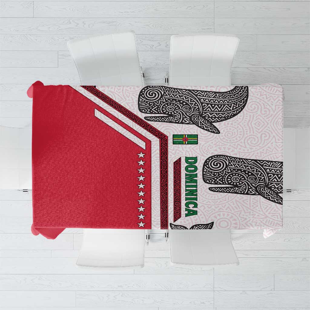 Dominica Flag Tablecloth Tribal Turtle Pattern Red and White with Island Stars Design - Wonder Print Shop