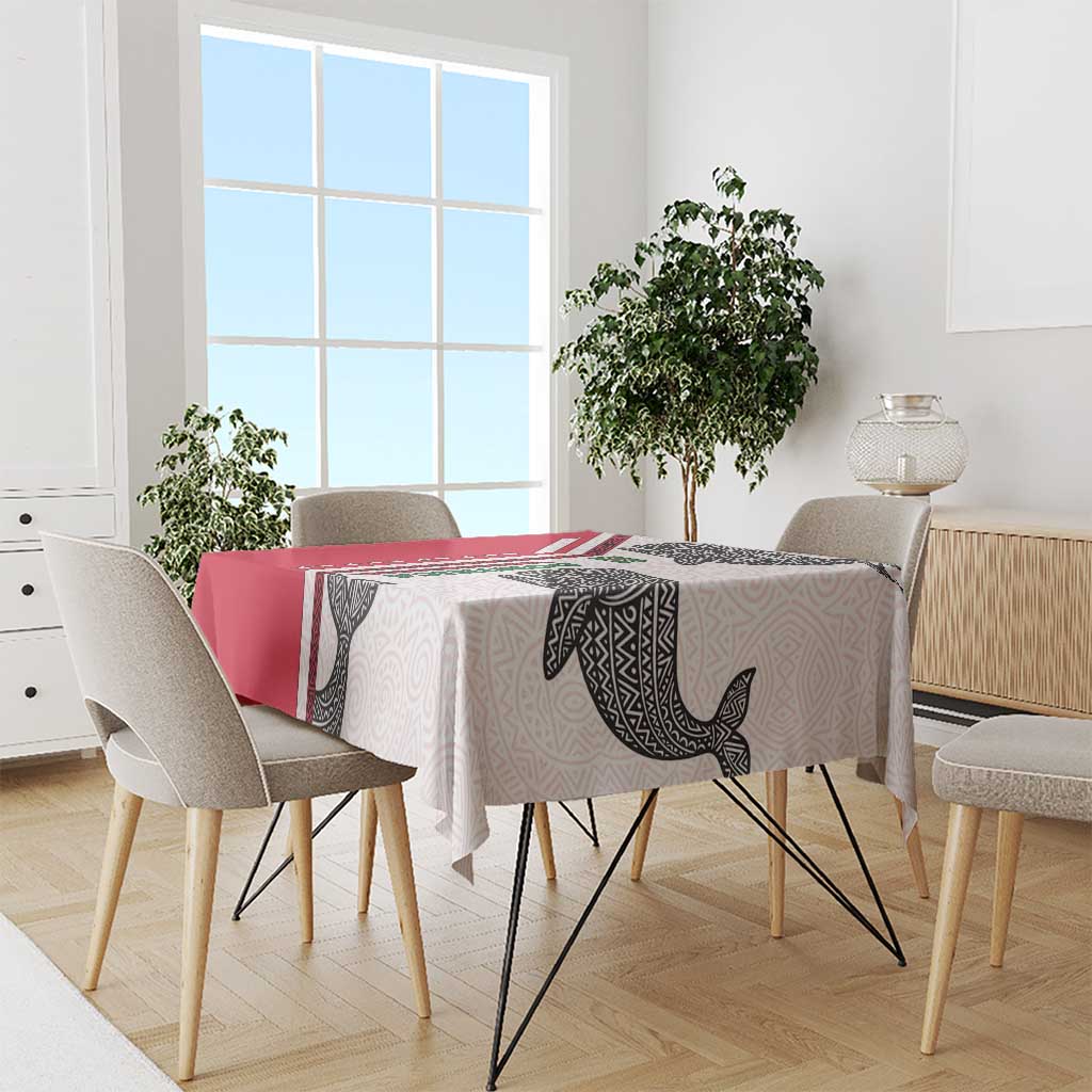 Dominica Flag Tablecloth Tribal Turtle Pattern Red and White with Island Stars Design - Wonder Print Shop