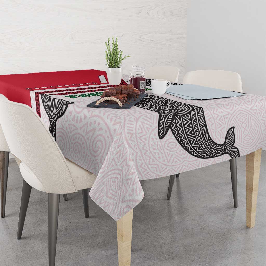 Dominica Flag Tablecloth Tribal Turtle Pattern Red and White with Island Stars Design - Wonder Print Shop