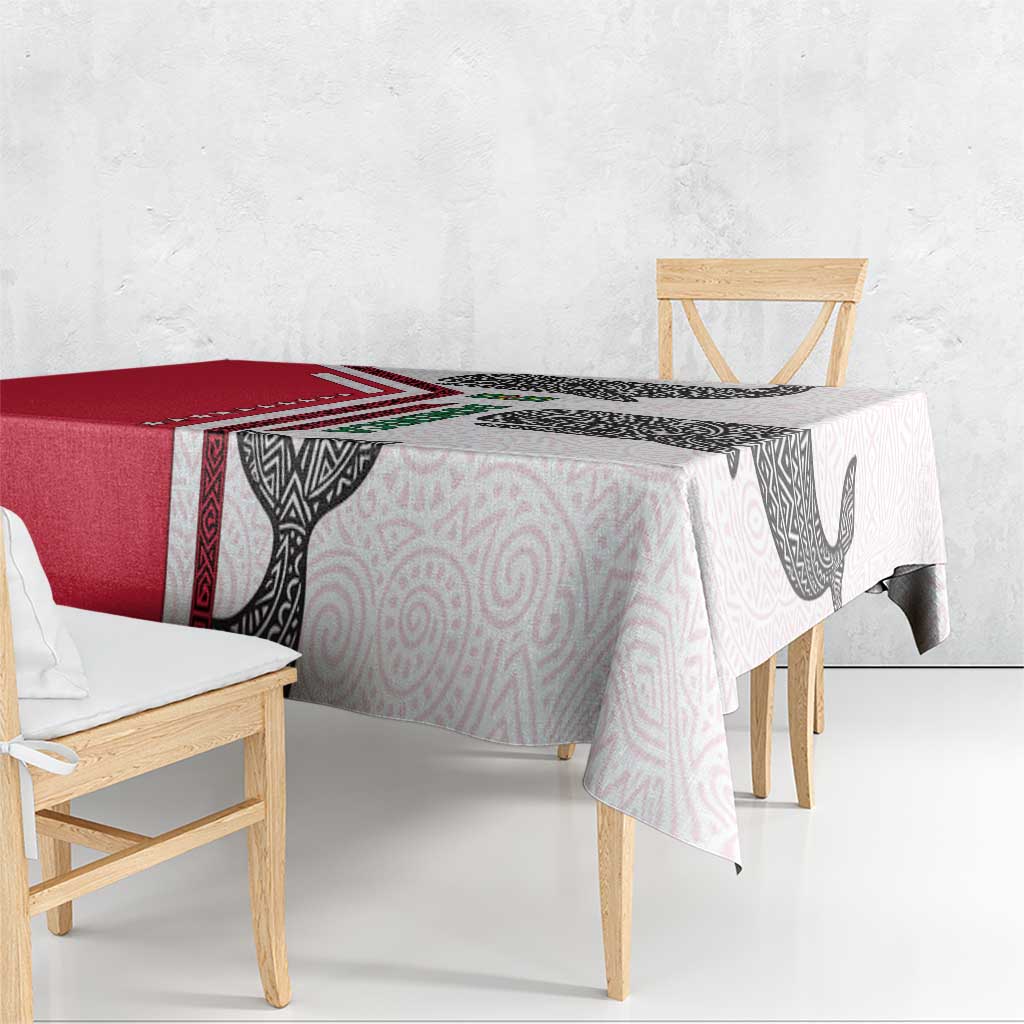 Dominica Flag Tablecloth Tribal Turtle Pattern Red and White with Island Stars Design - Wonder Print Shop