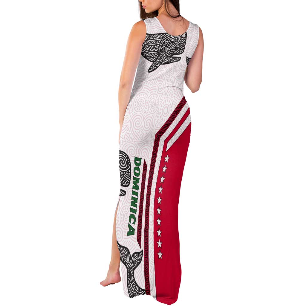 Dominica Flag Tank Maxi Dress Tribal Turtle Pattern Red and White with Island Stars Design - Wonder Print Shop